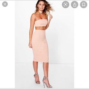 Boohoo High Neck Cutout Bandeau Midi Dress